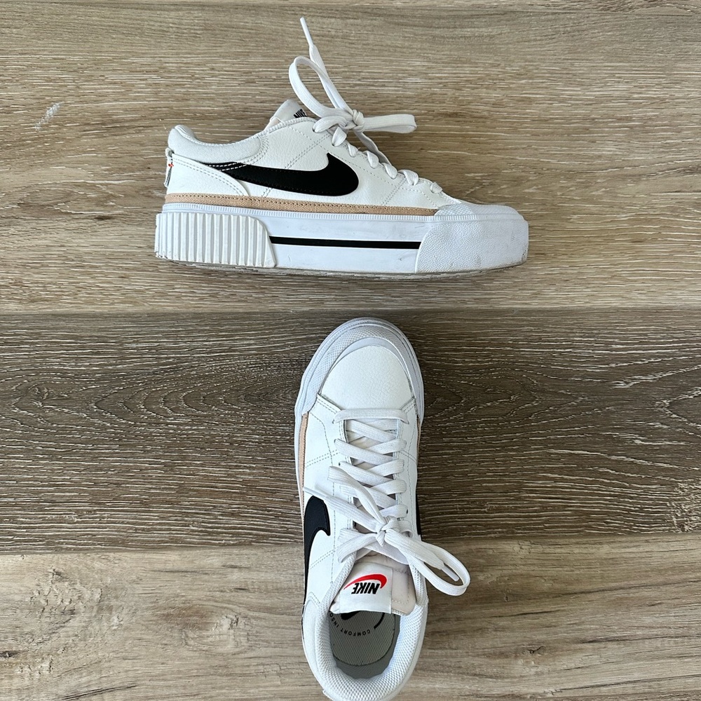 Nike White Black & Beige Platform Sneakers